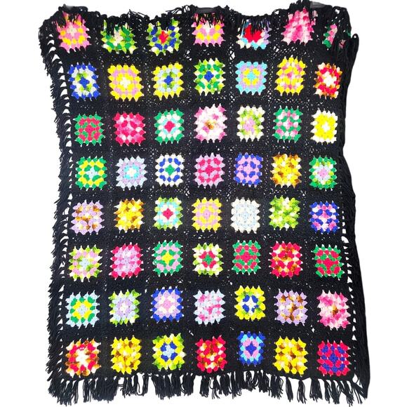 Vintage Other - Vintage 70s Granny Square Afghan Crochet Throw Blanket Multicolor 58x45 Crib